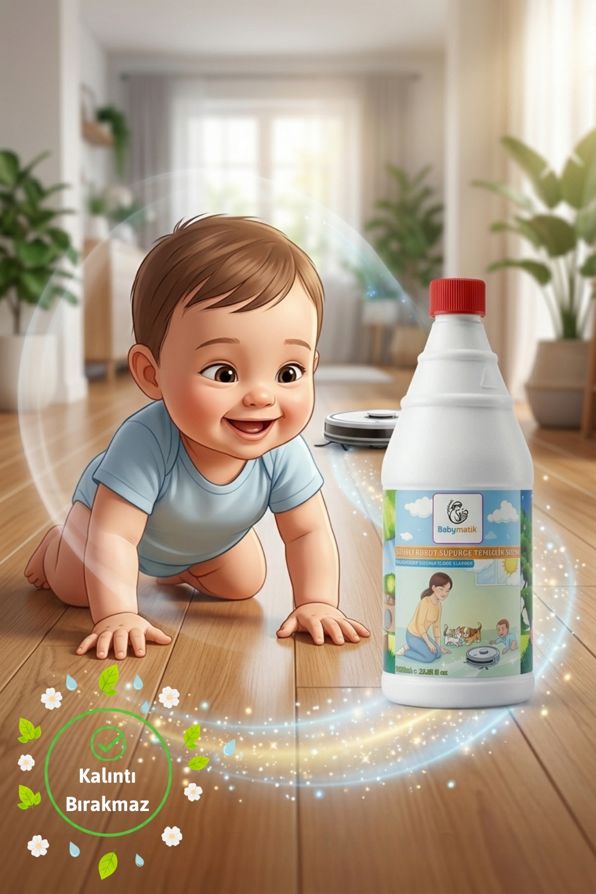 BabyMatik Sihirli Robot Süpürge Temizlik Sıvısı 1000Ml- Bebek ve Evcil Hayvan Dostu, Parfümsüz, İz Bırakmaz. fotoğrafı 2 (önizleme)