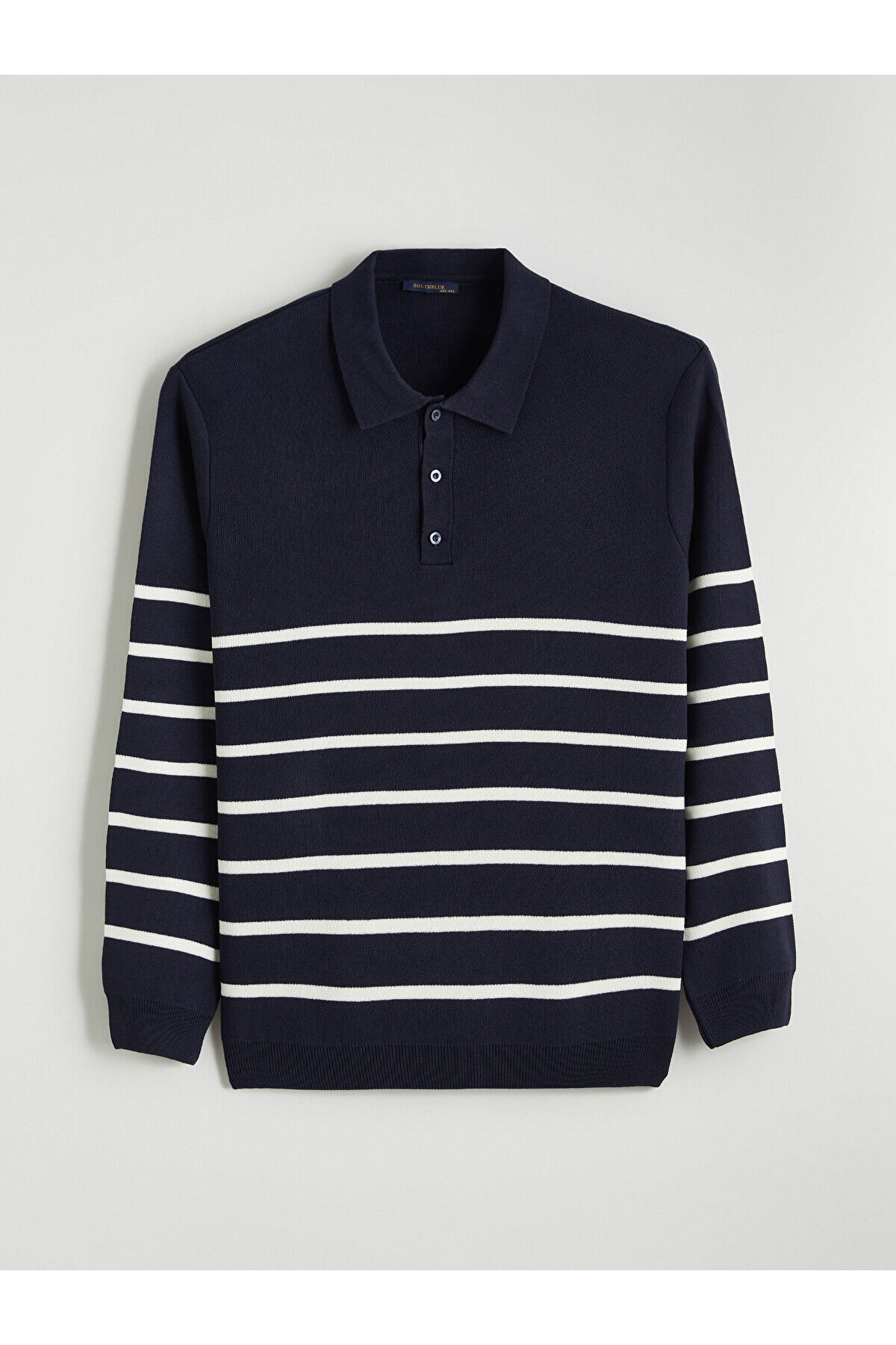 LC Waikiki SOUTHBLUE Lacivert Büyük Beden Polo Yaka Çizgili Erkek Triko Kazak görsel 5