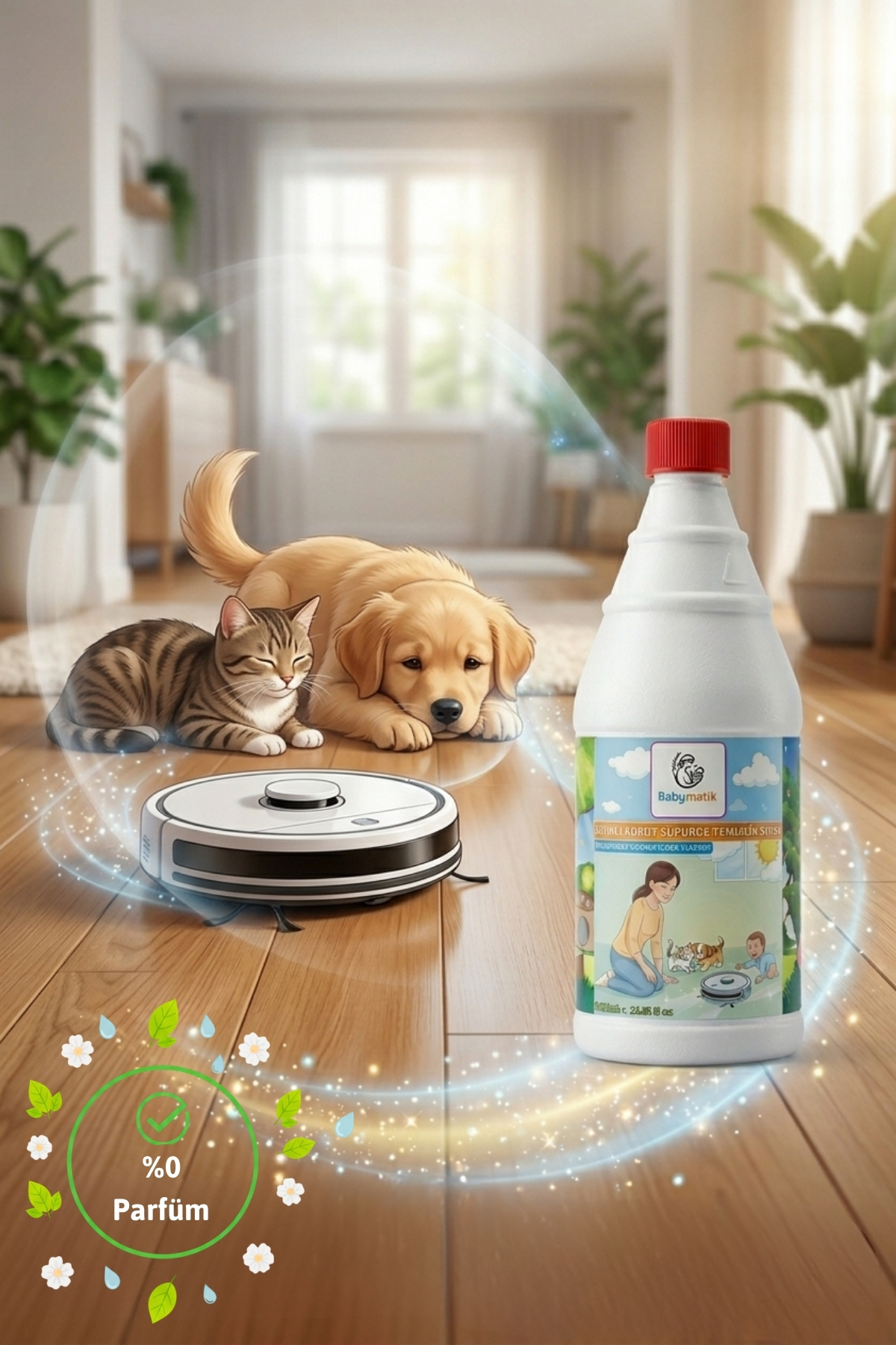 BabyMatik Sihirli Robot Süpürge Temizlik Sıvısı 1000Ml- Bebek ve Evcil Hayvan Dostu, Parfümsüz, İz Bırakmaz. fotoğrafı 3 (önizleme)