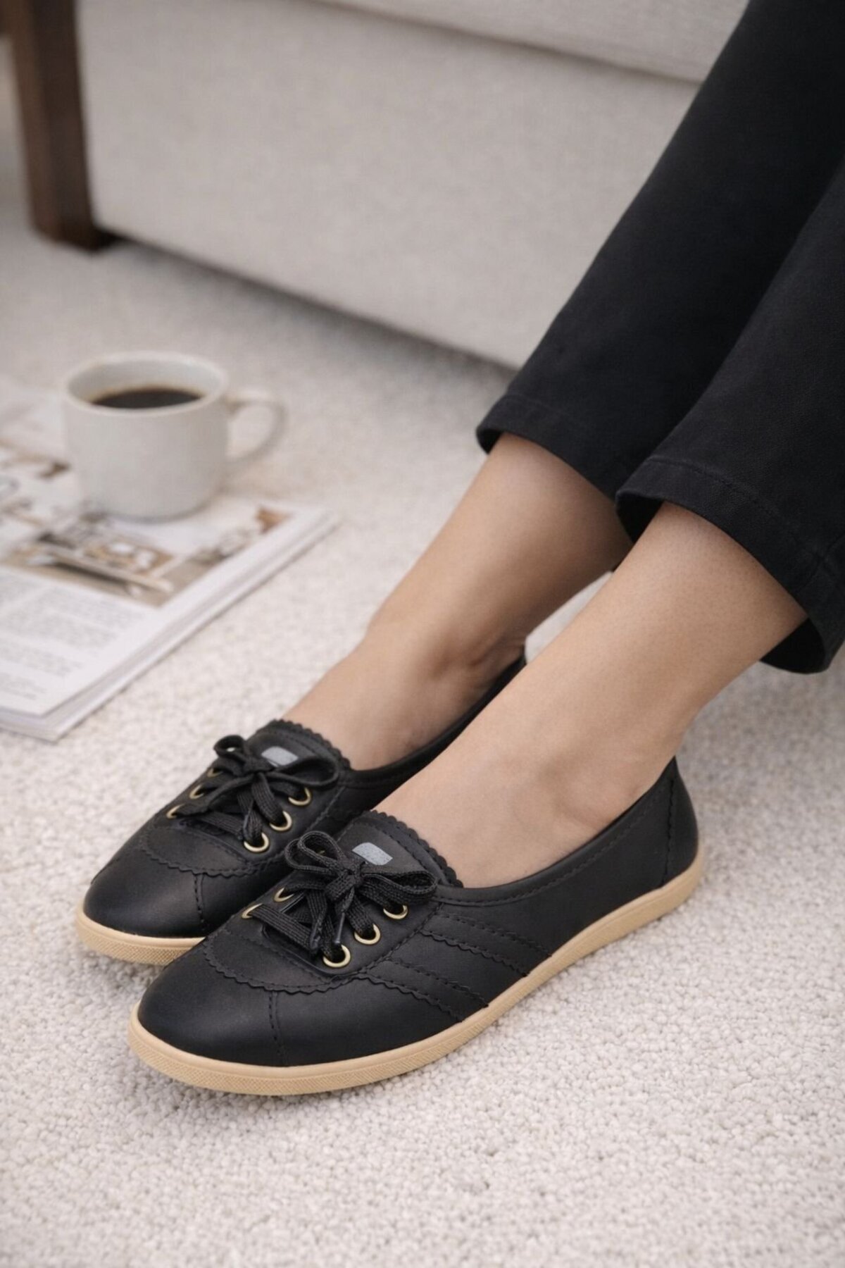Slipcat  Kadın Spor Bağcıklı Günlük Rahat Retro Çizgili Babet Ayakkabı - Görsel 6