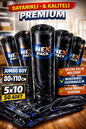 nex pack Endüstriyel Jumbo Boy Çöp Torbası – Kalın 300GR – 80x110 Büyük Boy Ç...