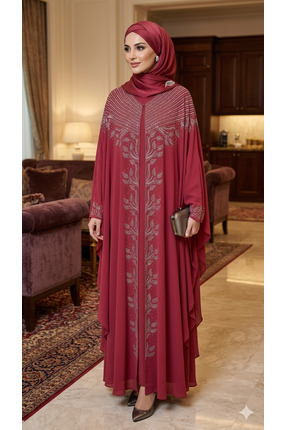 Luma Decor Taş İşlemeli Şık Abaya 2 li Takım