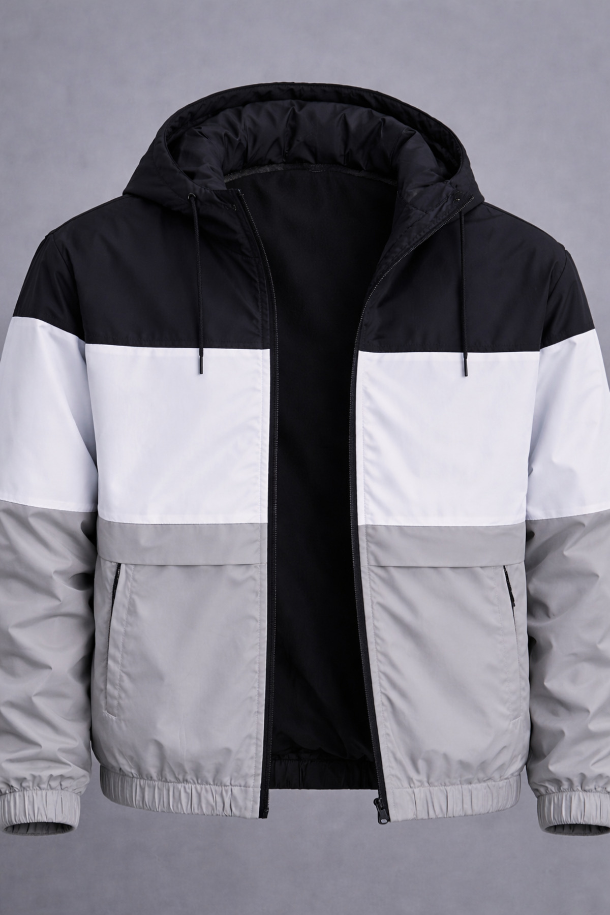 DAMGA JEANS  Erkek Trend Desenli Gri Fermuarlı Yağmurluk - Görsel 3