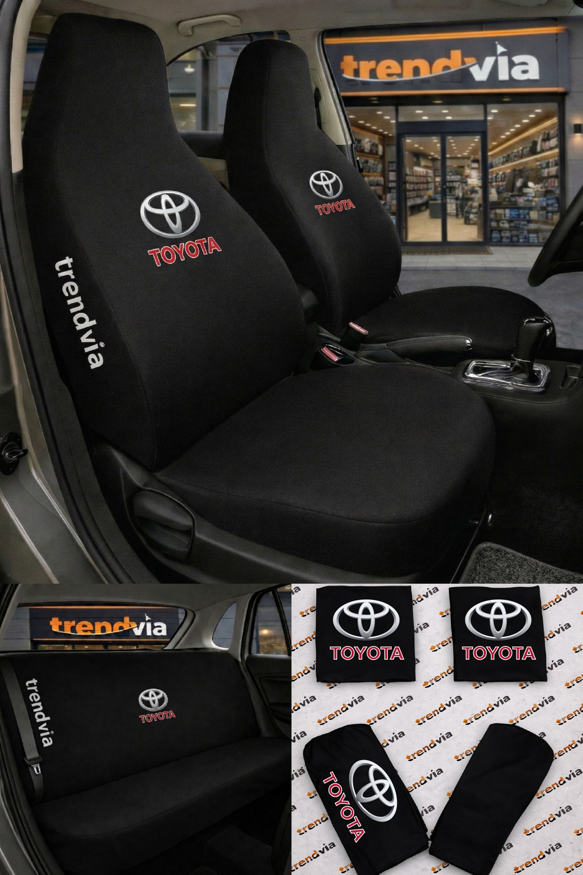 trivexa Toyota Logolu Oto Koltuk Kılıfı Ön Arka Set – Penye Likralı Universal Koltuk Koruyucu Servis Kılıfı