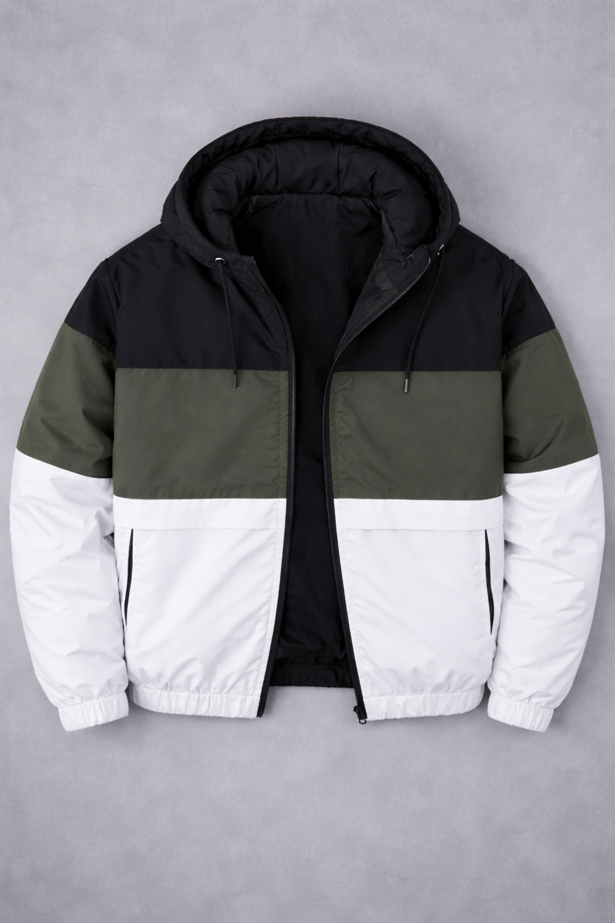 DAMGA JEANS  Erkek Trend Desenli Haki Fermuarlı Yağmurluk - Görsel 3