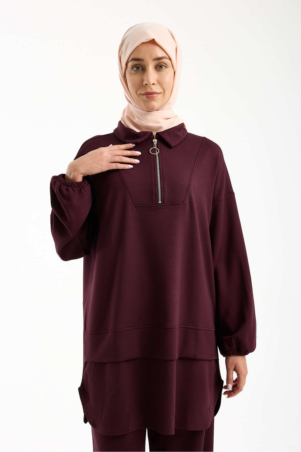 Kadın Premium Modal Kumaş İkili Takım – Rahat Kesim Tunik ve Pantolon - Bordo