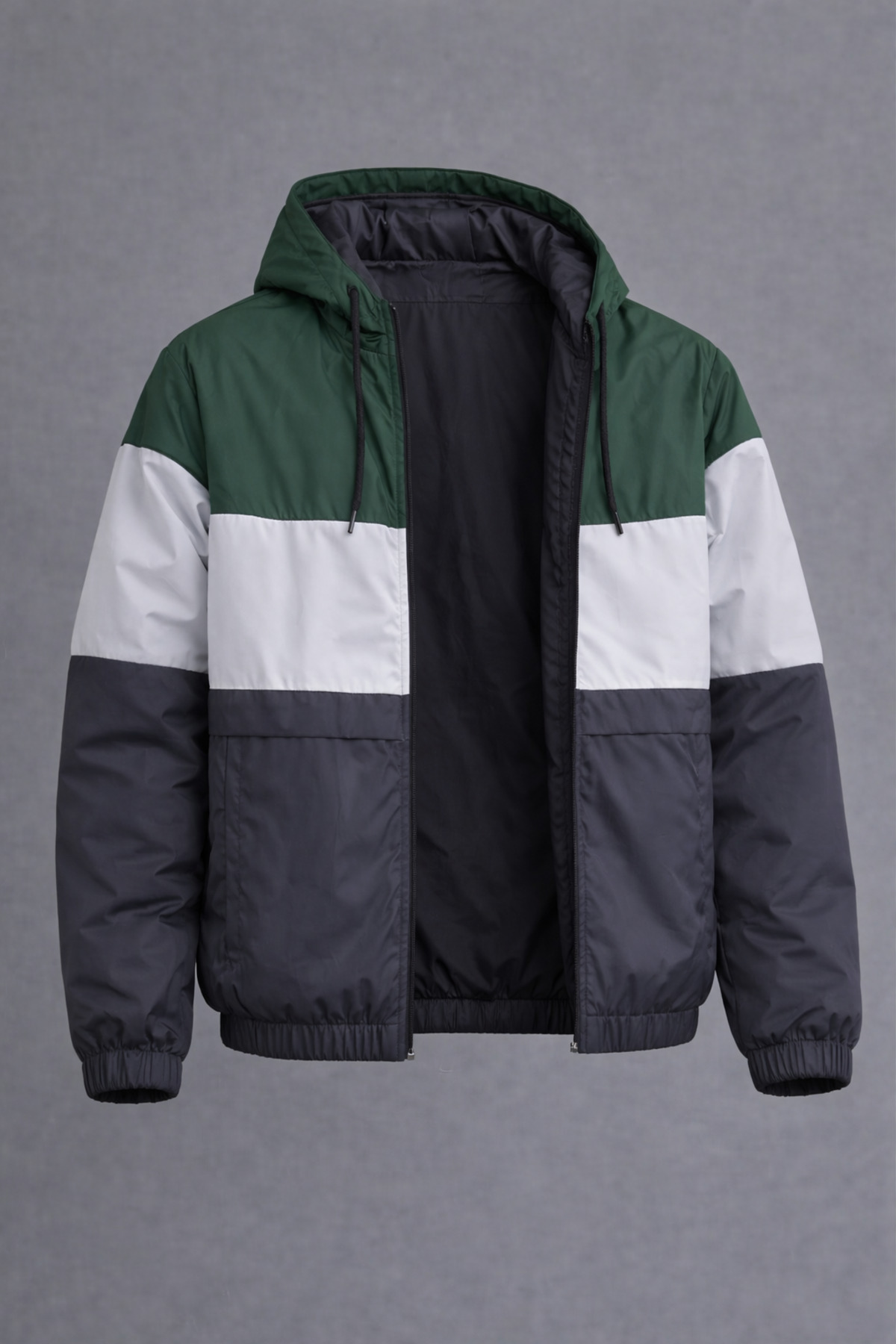 DAMGA JEANS  Erkek Trend Desenli Yeşil Fermuarlı Yağmurluk - Görsel 3