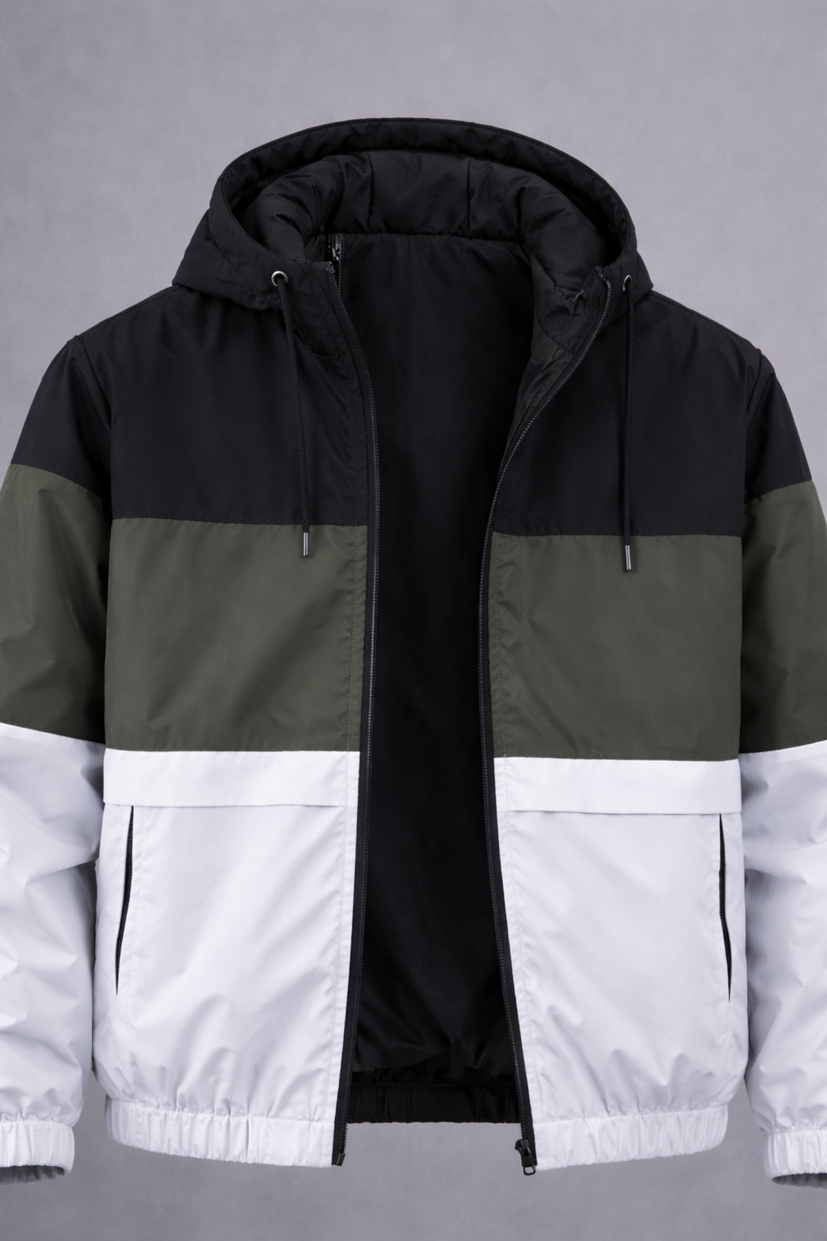 DAMGA JEANS  Erkek Trend Desenli Haki Fermuarlı Yağmurluk - Görsel 2