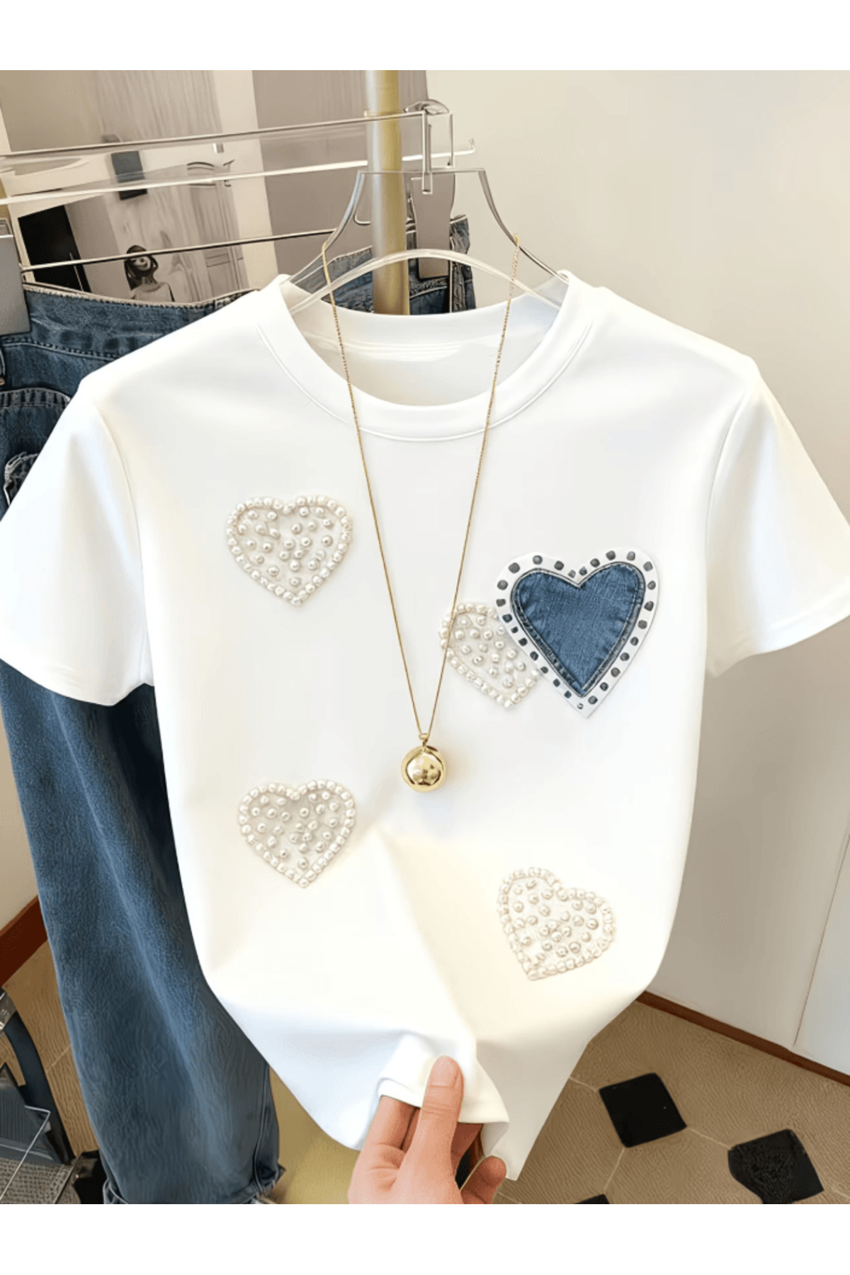 one button Μπλουζάκι Premium Oversize με στάμπα Love Heart