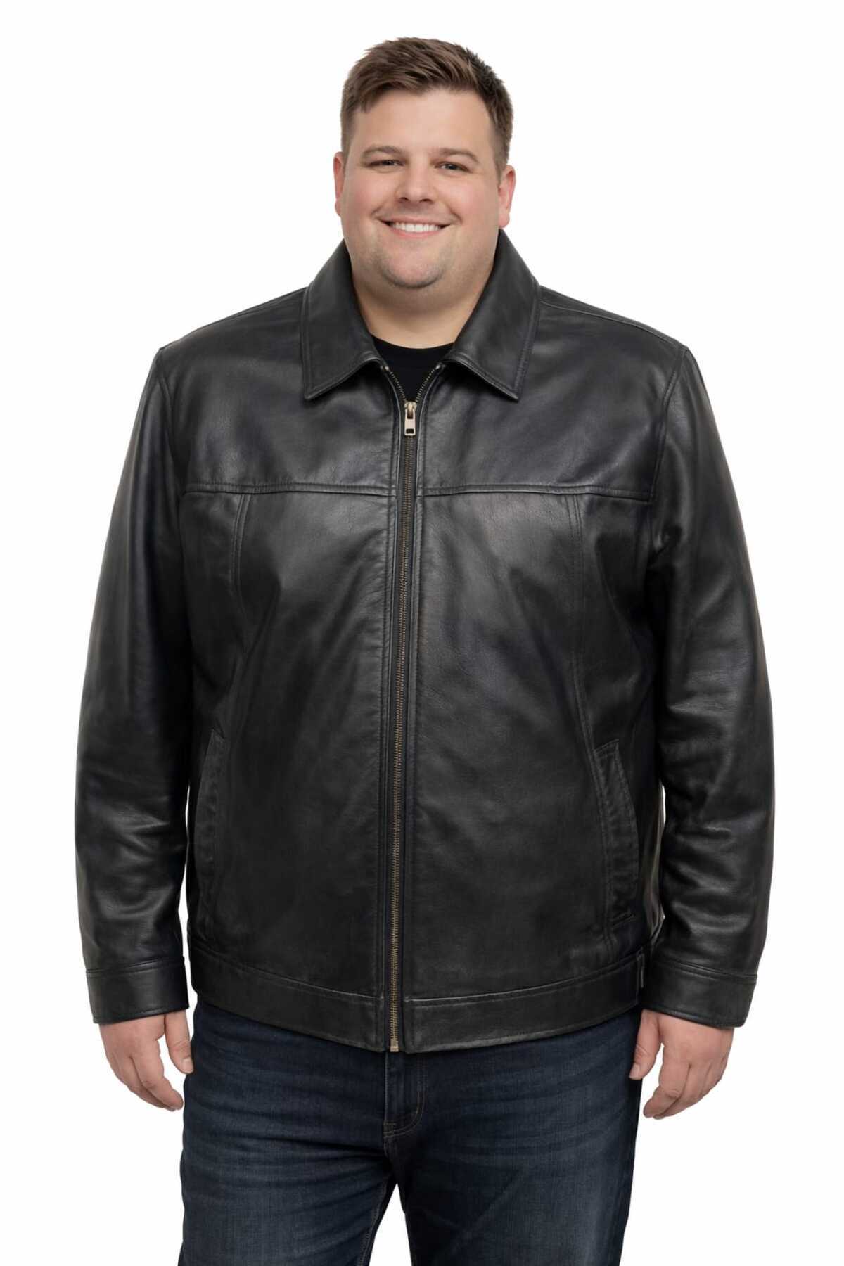 VİAMOD LEATHER Erkek Hakiki Deri Ceket Siyah Hakim Yaka Premium Büyük Beden Gerçek Deri Mont Üretici Garantili