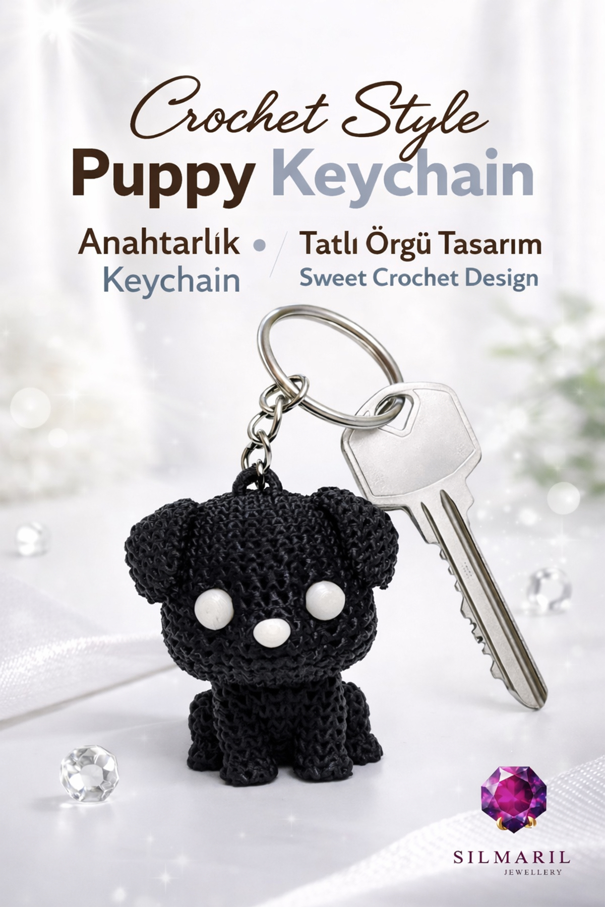 Örgü Görünümlü Desenli Sevimli Köpek Anahtarlık Çanta Charmı - Hayvan Severlere Hediyelik 3D Tasarım — Silmaril Store — Anahtarlık