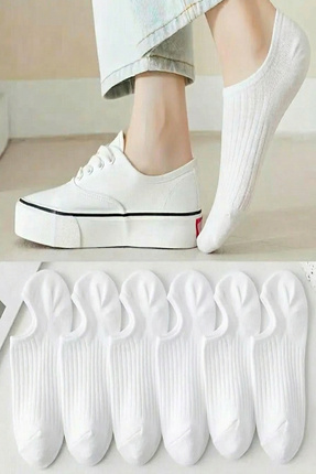Ozzy Socks 6 Çift Kadın Beyaz Şık Çizgili Rahat Sneaker Çorap