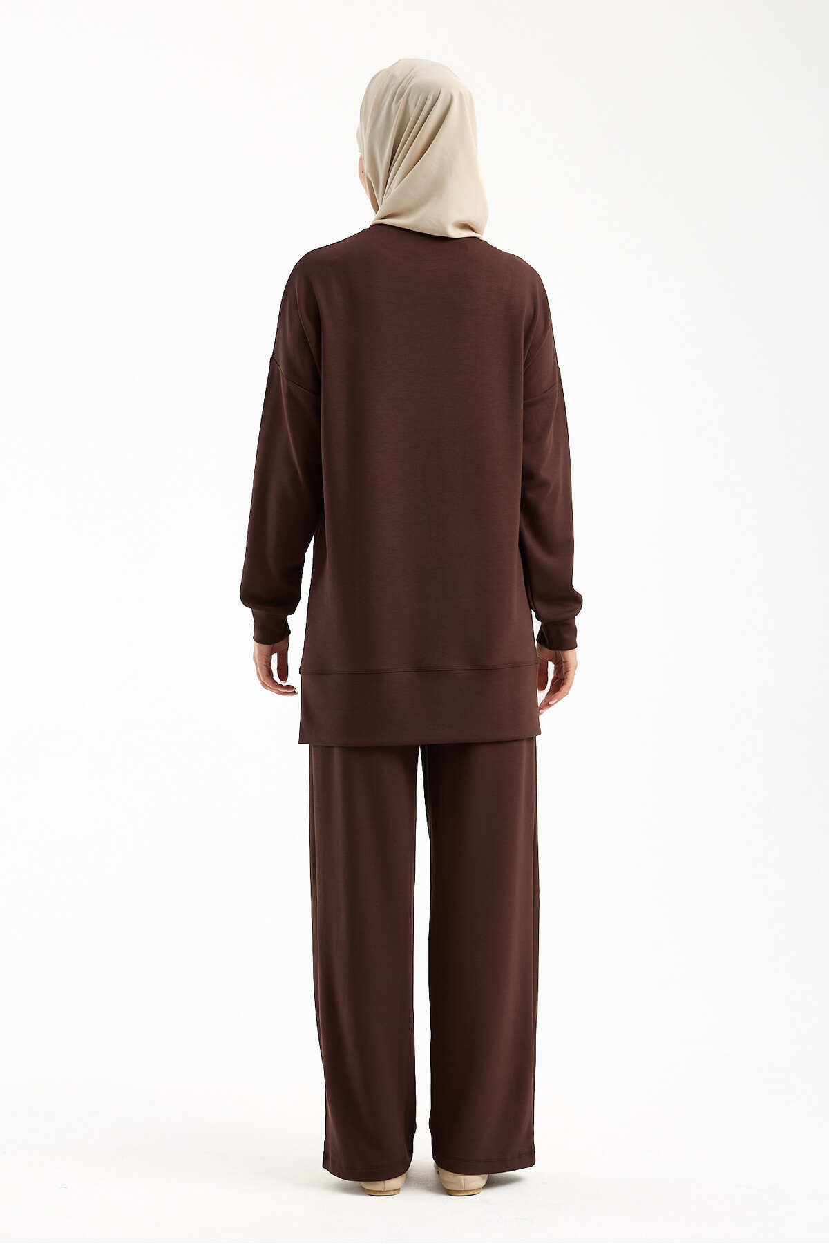 Kadın Premium Modal Kumaş Basic Tunik Takım – Rahat Kesim İkili Tesettür Takım - Kahverengi