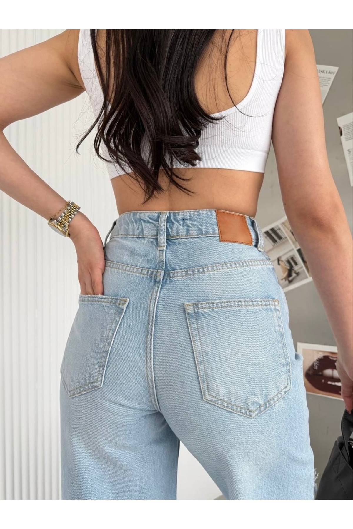 Aida Fashion  Çift diz lazer palazzo jeans yıkamalı - Görsel 3