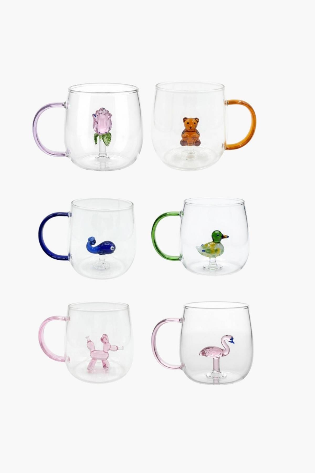 Borosilicate Glass Mug with Figure 350 ml - Colored Cup with Handle - Handmade Presentation Mug with Glass Figure