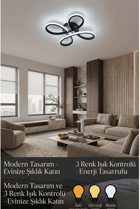 Lzy Avize Store Daisy 4’lü Siyah Avize Modern Salon, Mutfak, Çocuk Odası, Ant...