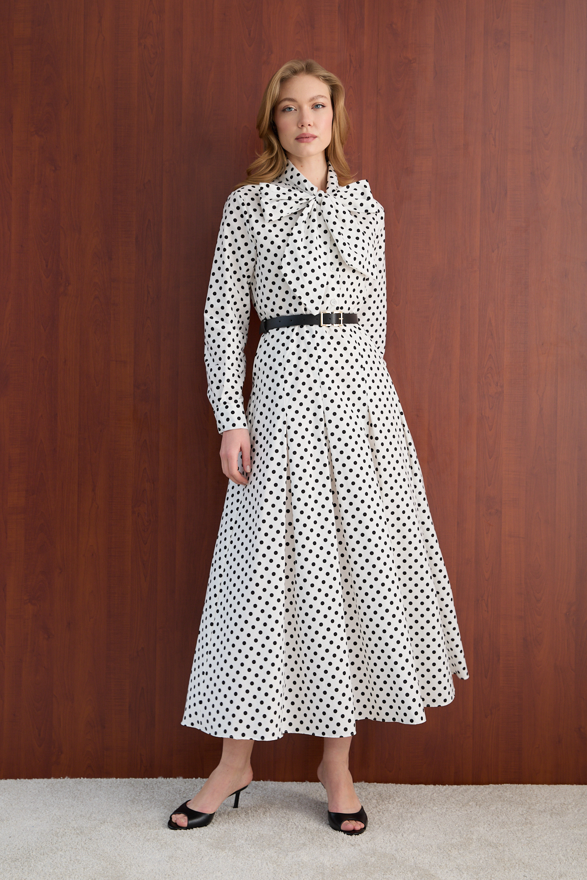 Melike Tatar  Puantiye Poplin Elbise 32-2766 - Görsel 5