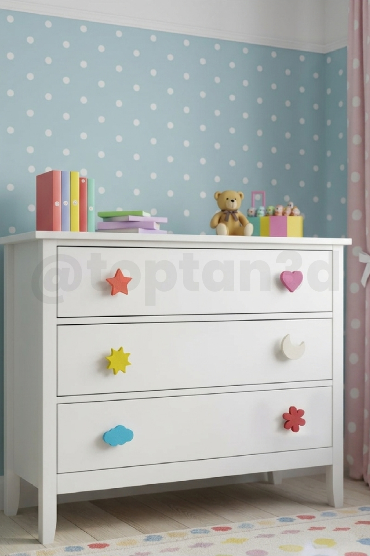 Toptan3D Çiçek Dolap Kulpu - 6'lı Şekil Seti - Çocuk Odası Dolap Kulpları (1 Adet) fotoğrafı 2 (önizleme)