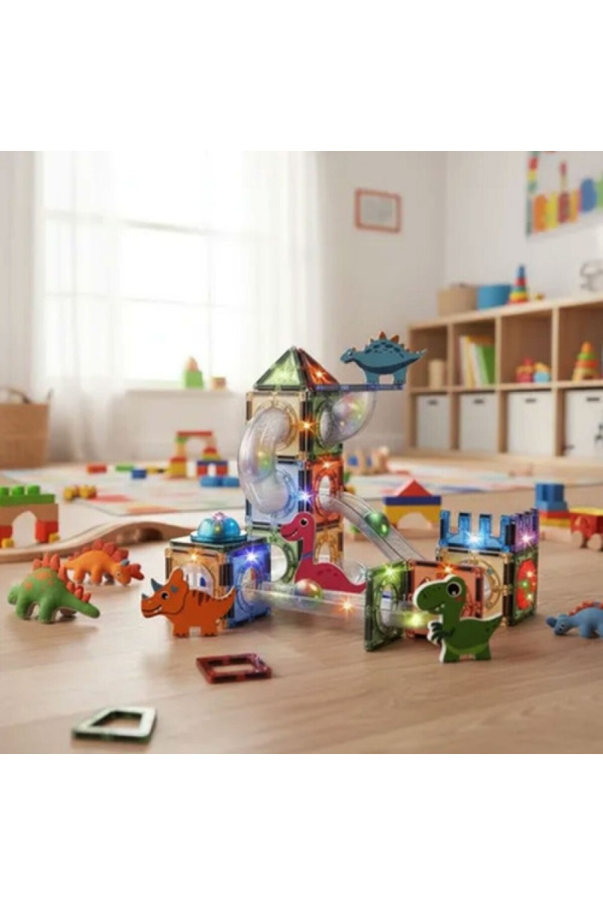 TOYFEST Magnetic Işıklı Manyetik Blok 64 Parça Dinozor Temalı Yapı Oyuncak Seti 3+ Eğitici Zeka Oyunu fotoğrafı 4 (önizleme)