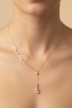 iniaHome 925 Ayar Gümüş Sallantılı Dorika Taşlı Sallantılı İsimli Kolye Gold ...