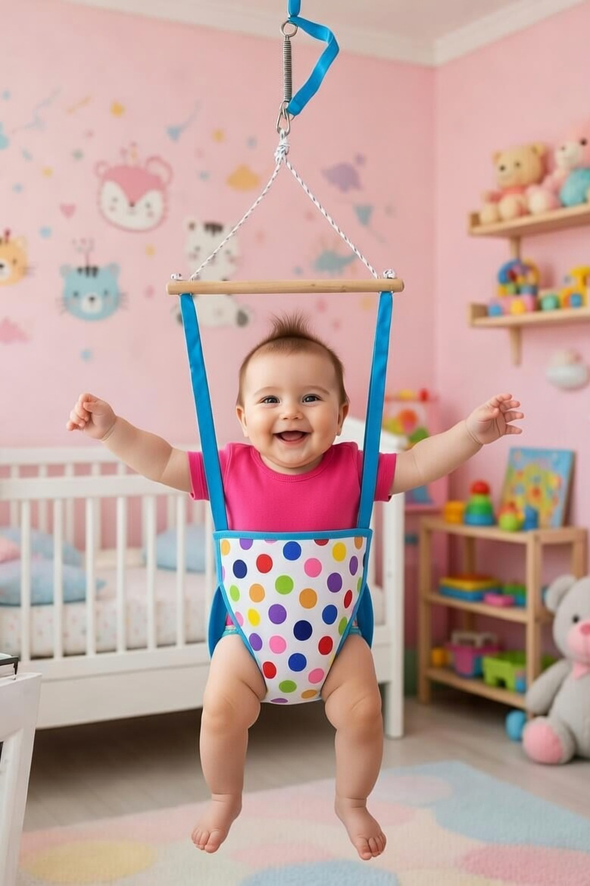 Bundeba Çocuk Hoppala Zıp Zıp Bebek Salıncağı ve Hoppala Yaylı Salıncak Zıpzıp Yürüteç Renkli Puantiyeli fotoğrafı 2 (önizleme)