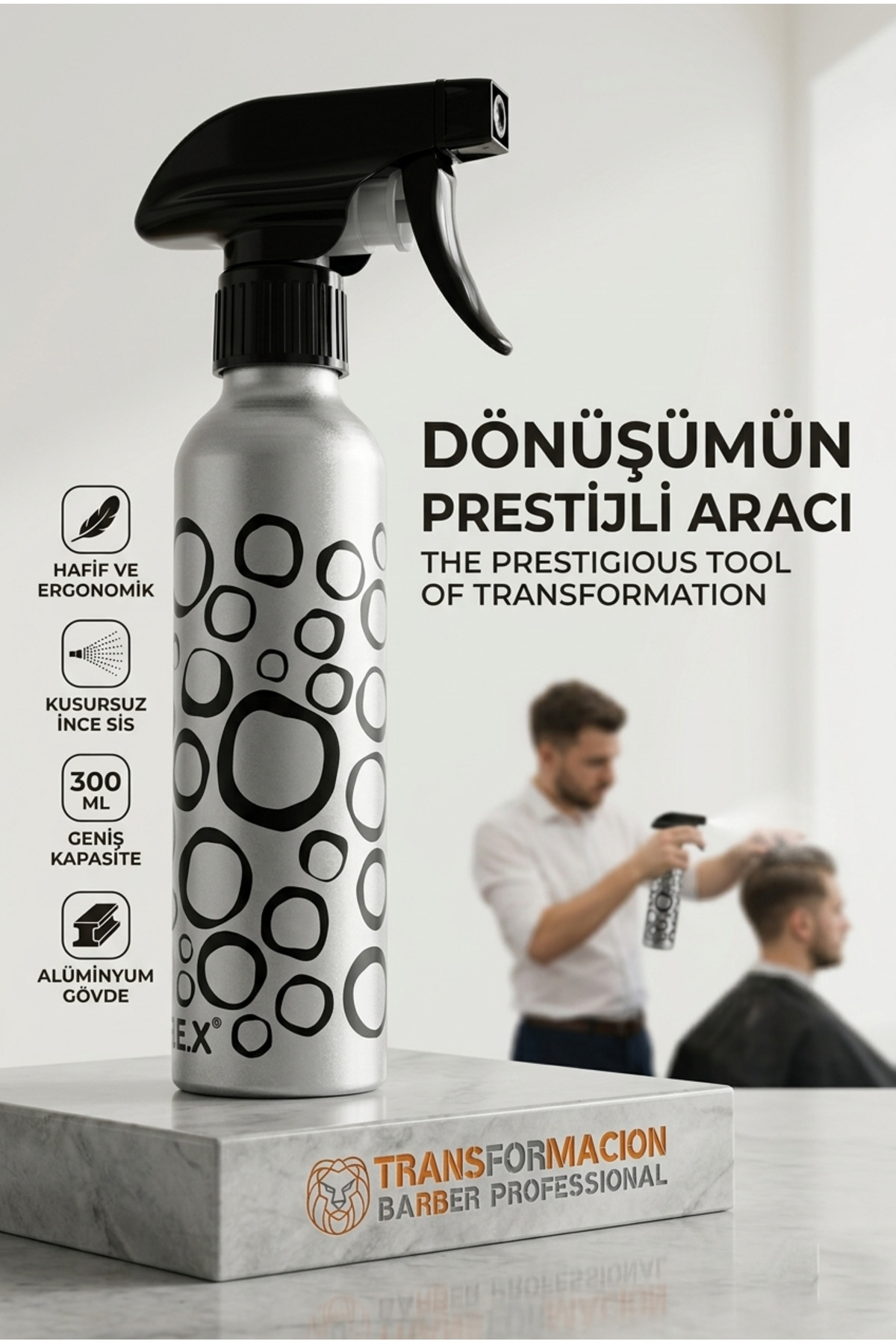 Transformacion Alüminyum Metal Berber Kuaför Su Spreyi Şişesi