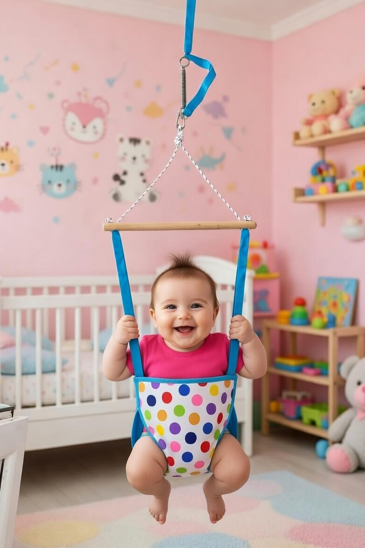 Bundeba Çocuk Hoppala Zıp Zıp Bebek Salıncağı ve Hoppala Yaylı Salıncak Zıpzıp Yürüteç Renkli Puantiyeli fotoğrafı 3 (önizleme)