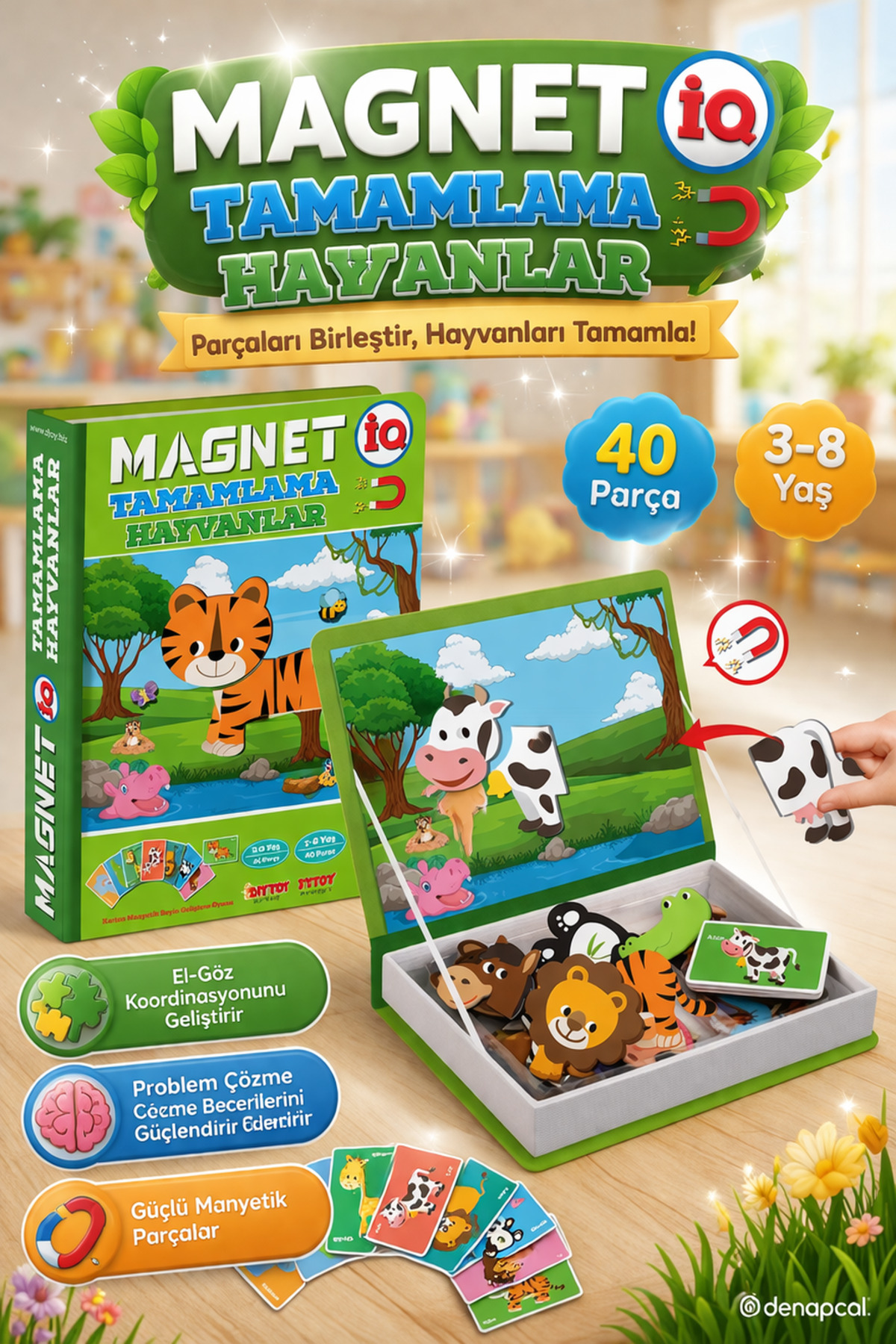 DENAPCAL Manyetik Bloklar Hayvan Tamamlama Manyetik Eğitici Zeka Oyunu Kartlı Hayvan Seti fotoğrafı 3 (önizleme)