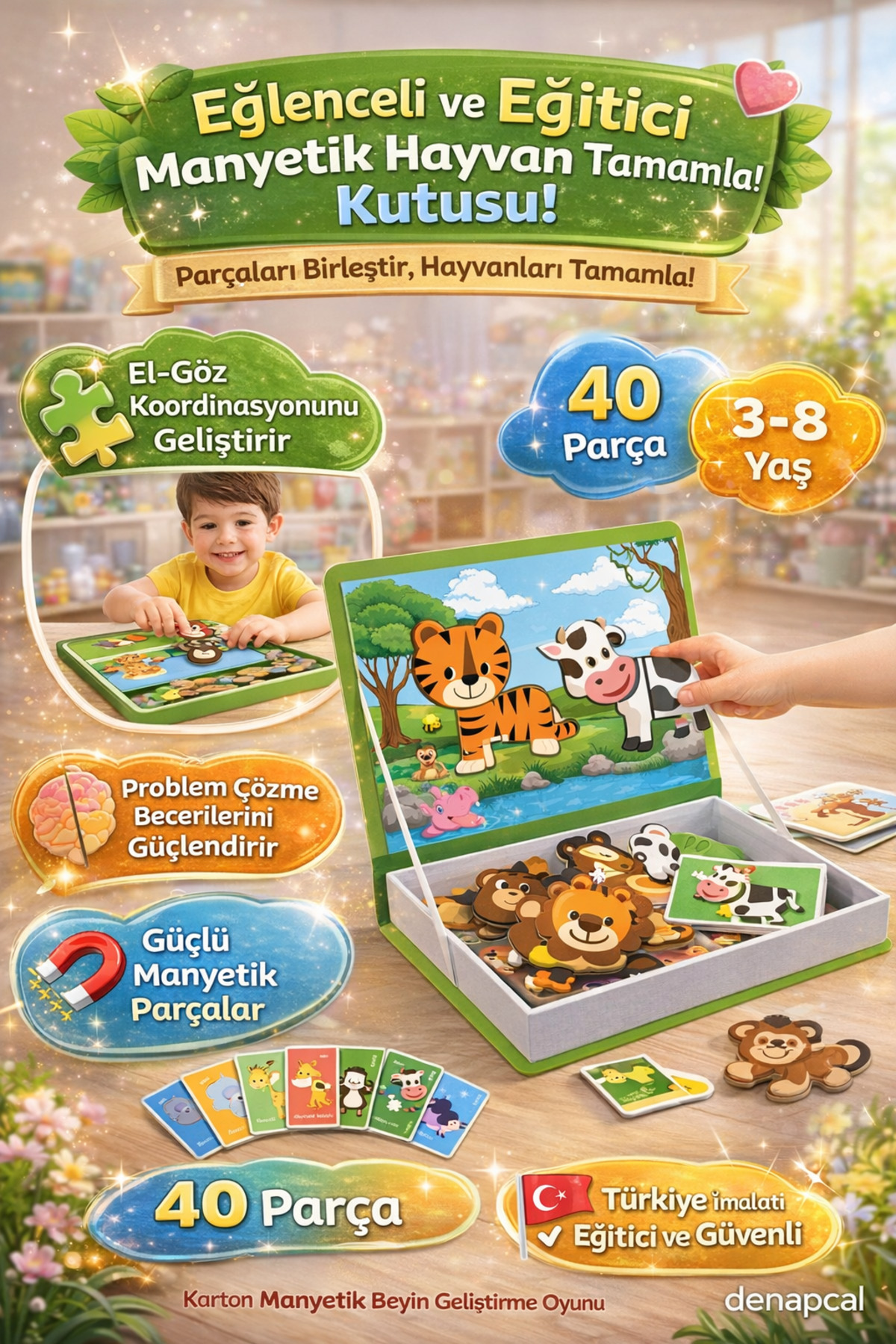 DENAPCAL Manyetik Bloklar Hayvan Tamamlama Manyetik Eğitici Zeka Oyunu Kartlı Hayvan Seti fotoğrafı 2 (önizleme)