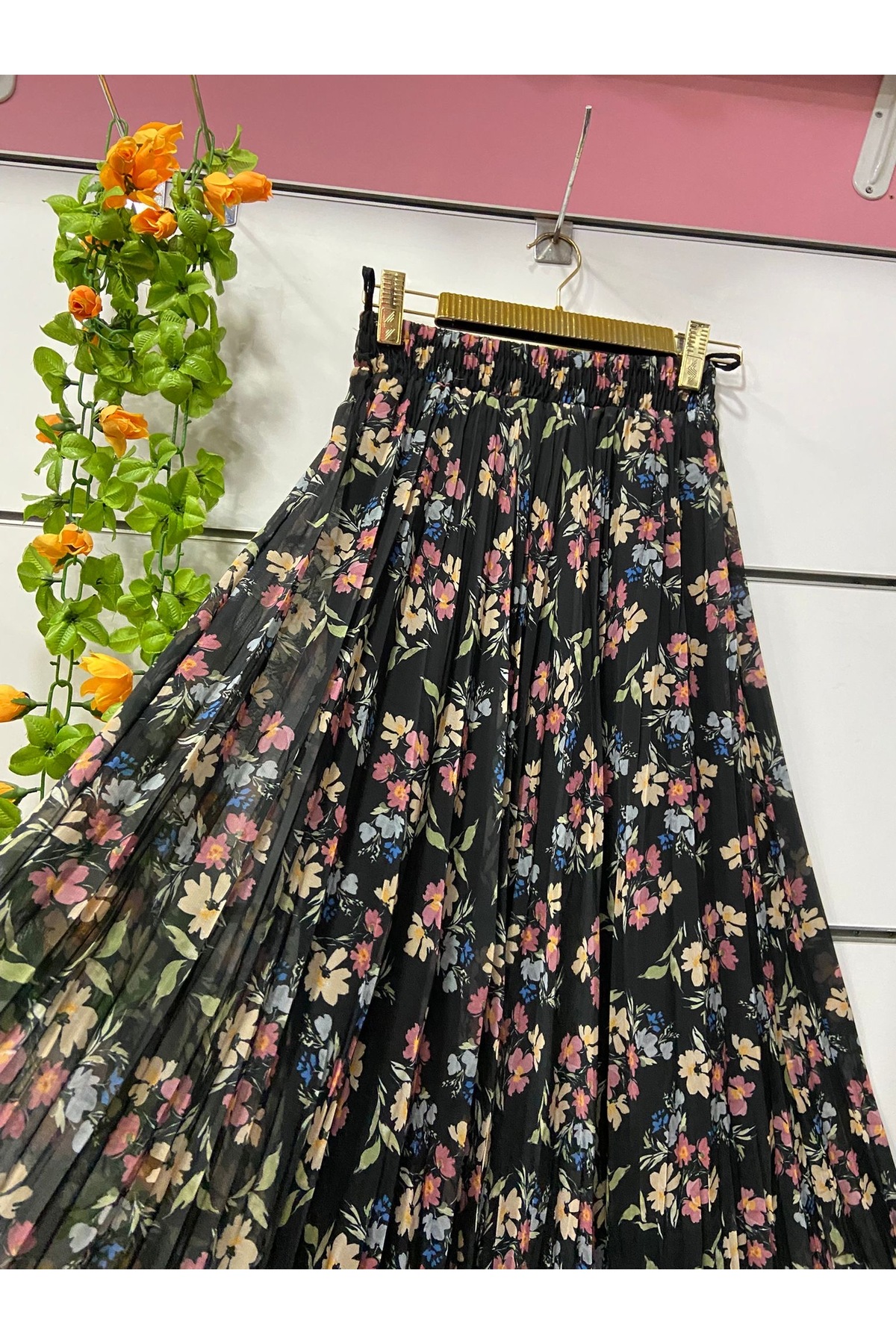 edu collection  Desenli şifon bohe Çan etek astarlı - Görsel 3