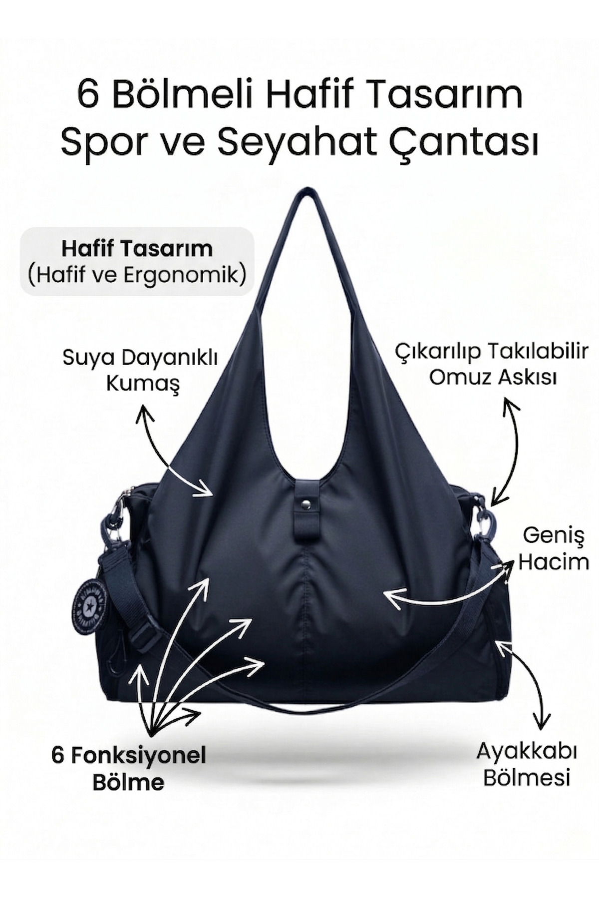 MAC BLOOM  Ayakkabı Bölmeli Suya Dayanıklı Ultra Hafif Omuz Askılı Spor ve Seyahat Çantası - Görsel 2
