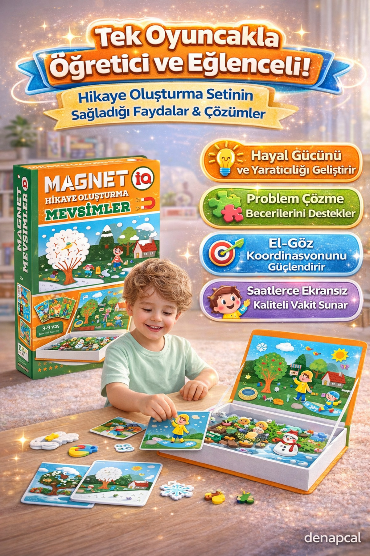 DENAPCAL Manyetik Bloklar Eğitici Puzzle Oyun Seti Kartlı Mevsimler Manyetik Eğitici Hikaye Oluşturma fotoğrafı 2 (önizleme)