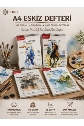 Beimo A4 Eskiz Defteri 160 Gram 25 Sayfa %100 Pamuk Sayfalar , Sketchbook