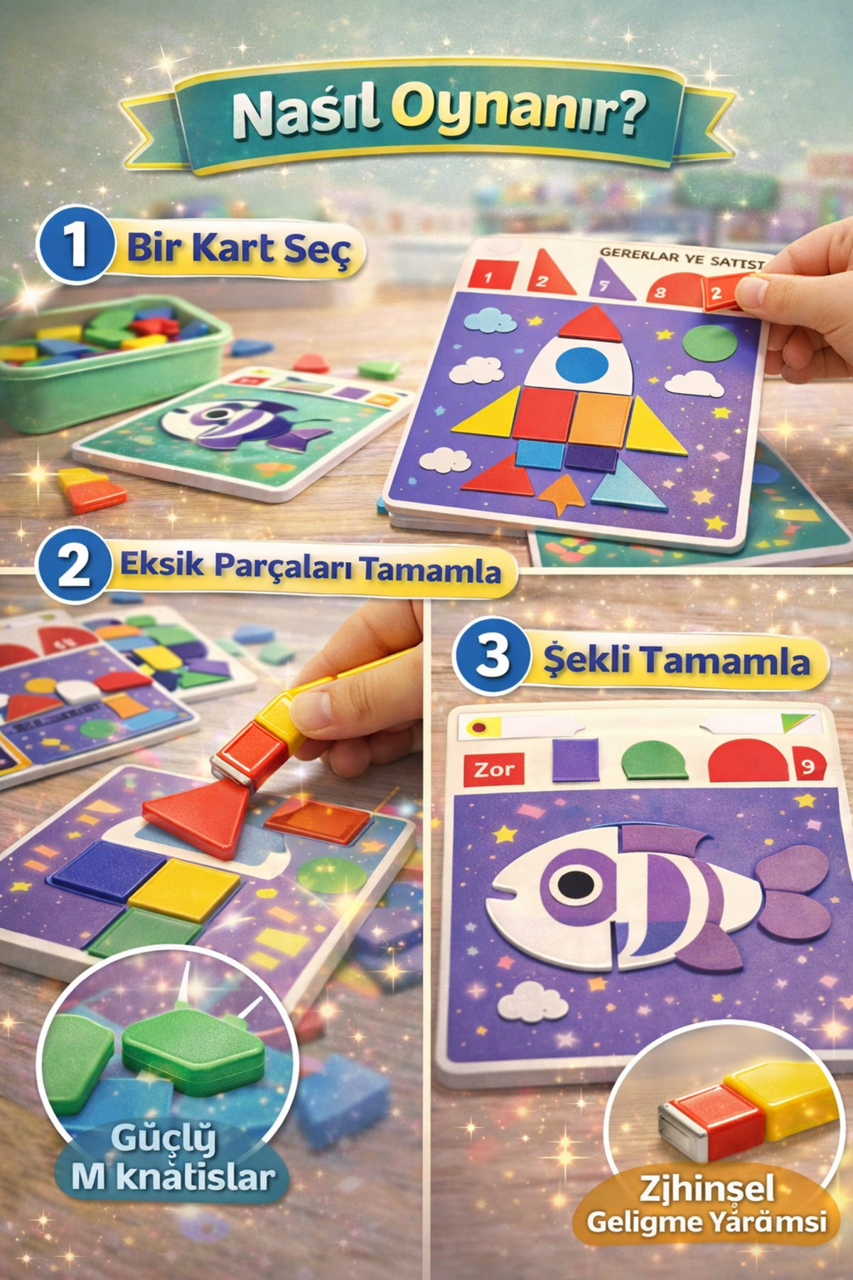 DENAPCAL Manyetik Blok Puzzle Eğitici Manyetik Zeka Oyunu Süper Zeka 31 Parça 3+Yaş fotoğrafı 4 (önizleme)