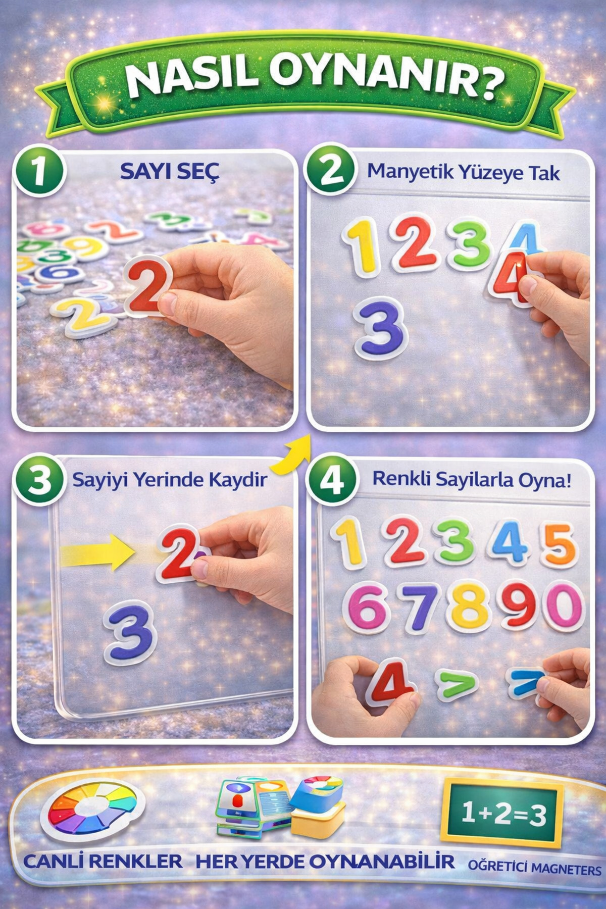 DENAPCAL Manyetik Blok Sayılar Kartları Eğitici Manyetik Rakam Seti 3 Yaş+ Sayı Oyunu fotoğrafı 3 (önizleme)
