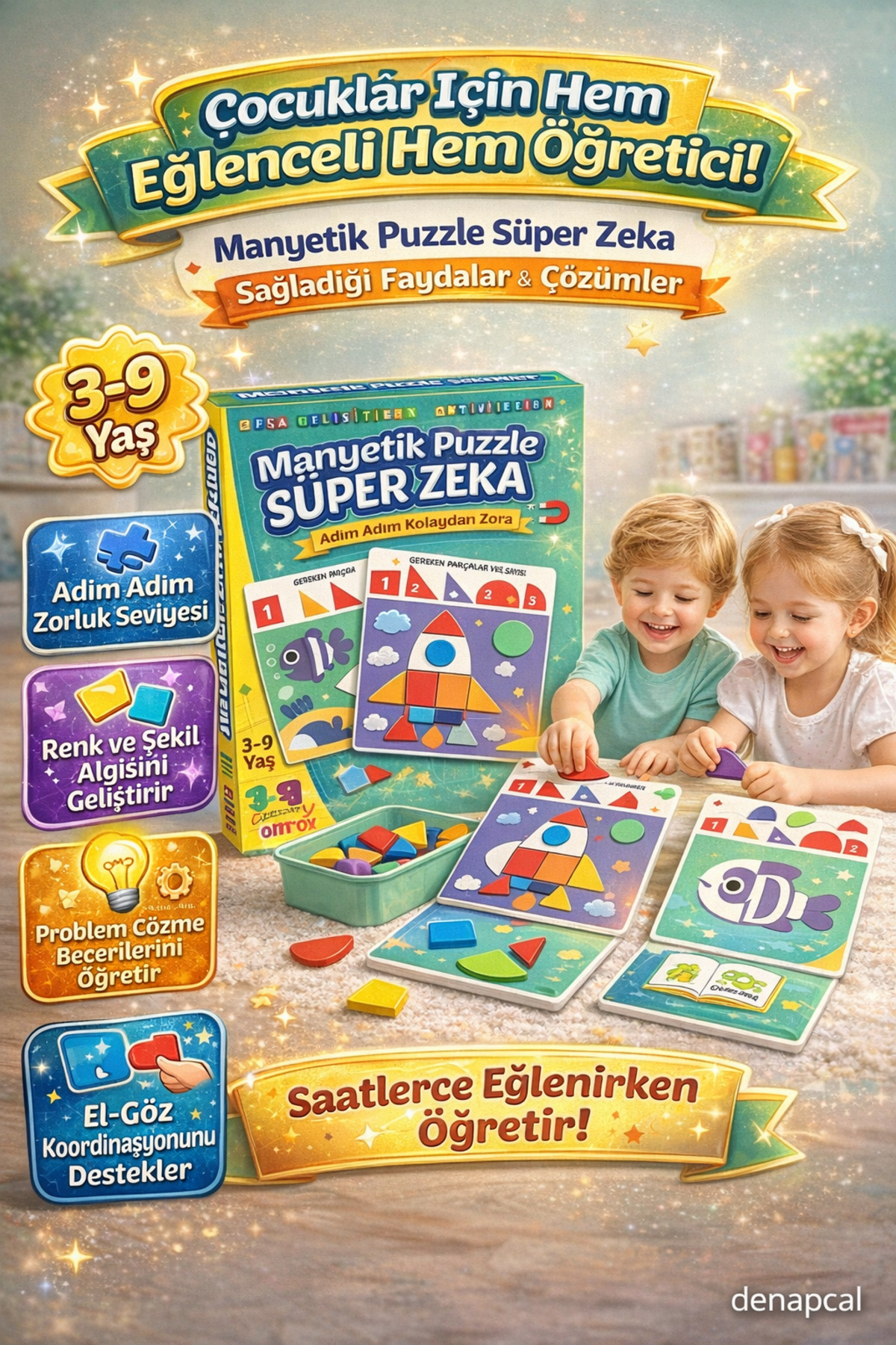 DENAPCAL Manyetik Blok Puzzle Eğitici Manyetik Zeka Oyunu Süper Zeka 31 Parça 3+Yaş fotoğrafı 2 (önizleme)