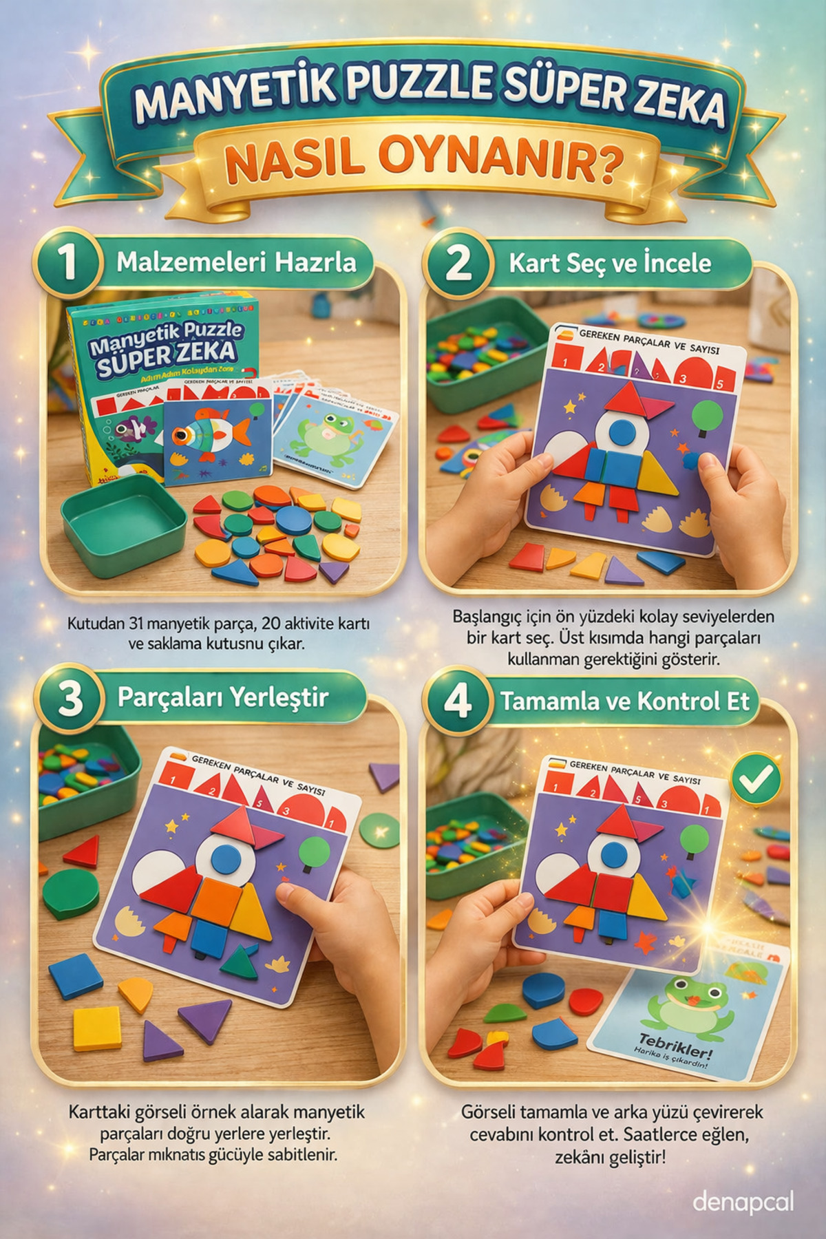 DENAPCAL Manyetik Blok Puzzle Eğitici Manyetik Zeka Oyunu Süper Zeka 31 Parça 3+Yaş fotoğrafı 5 (önizleme)