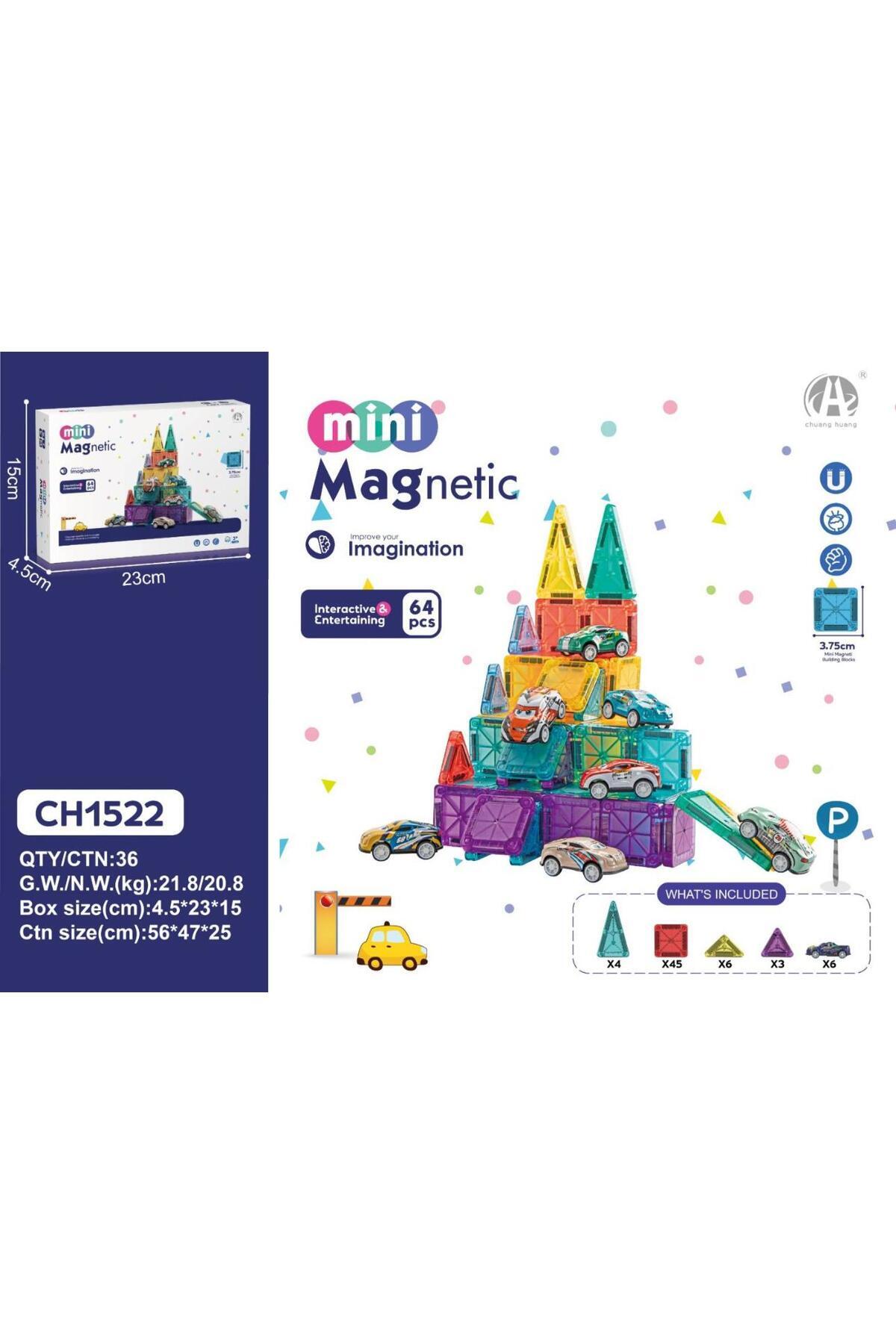BuradaBuldun Mini Magnetic Imagination 64 Parça Arabalı Manyetik Blok Seti fotoğrafı 2 (önizleme)