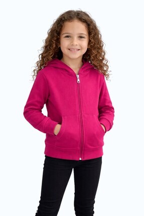 evavi Çocuk Kapüşonlu Fermuarlı Cepli Pembe Sweatshirt Ceket