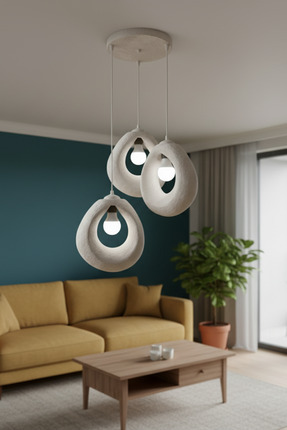 Dropcek eticaret Modern 3’lü Sarkıt Avize | Taş Dokulu Organik Tasarım Salon ...