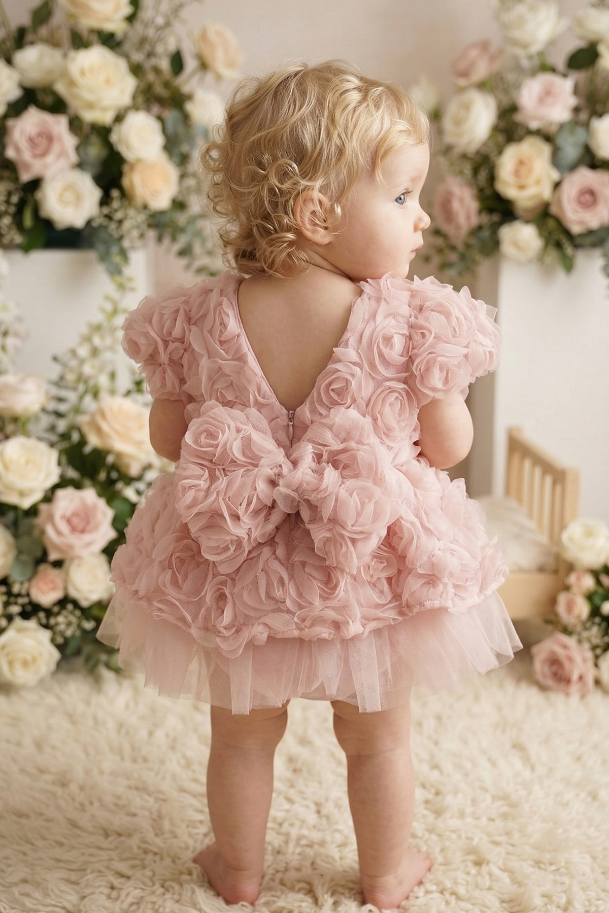 ALYRA Kız Bebek 3D Çiçekli Tüllü Prenses Elbise Doğum Günü Özel Gün Elbisesi Fotoğrak Çekimi Elbisesi fotoğrafı 5 (önizleme)