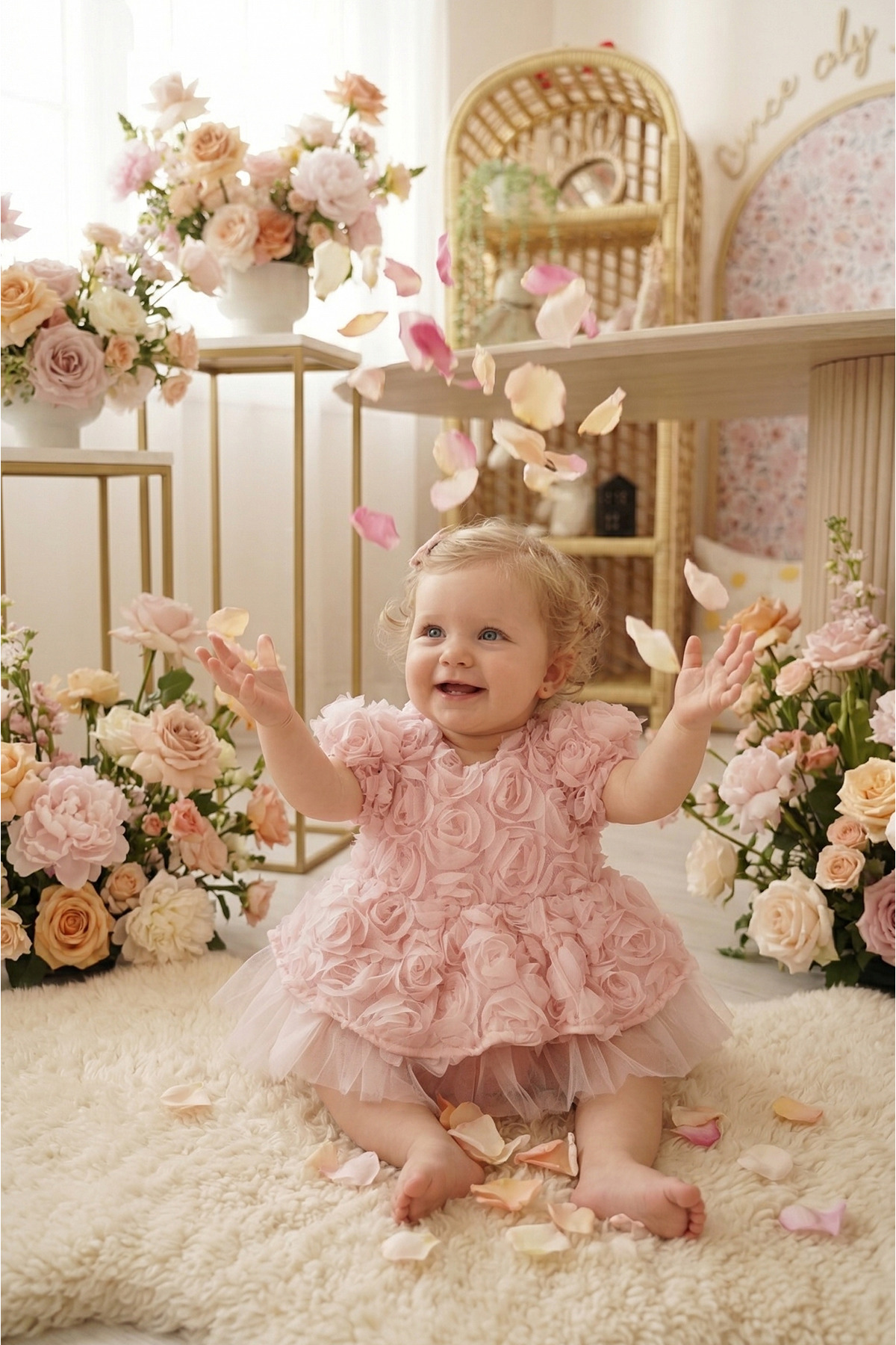 ALYRA Kız Bebek 3D Çiçekli Tüllü Prenses Elbise Doğum Günü Özel Gün Elbisesi Fotoğrak Çekimi Elbisesi fotoğrafı 4 (önizleme)