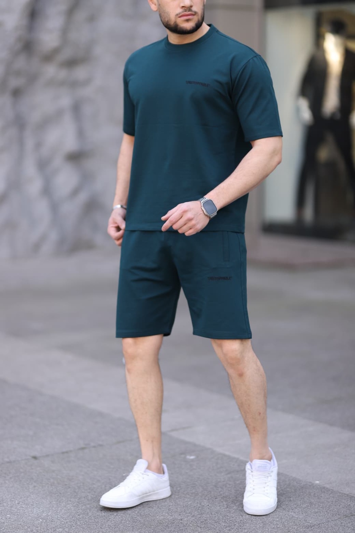 Erkek Comfort Fit Rahat Kalıp 2'li Set T-shirt ve Şort Eşofman Takımı — آبی 5759