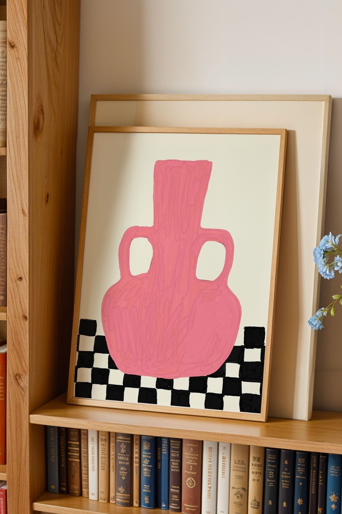 Pembe Vazo Tablo Modern Minimal İllüstrasyon Poster Ev Duvar Dekoru Çerçevesiz