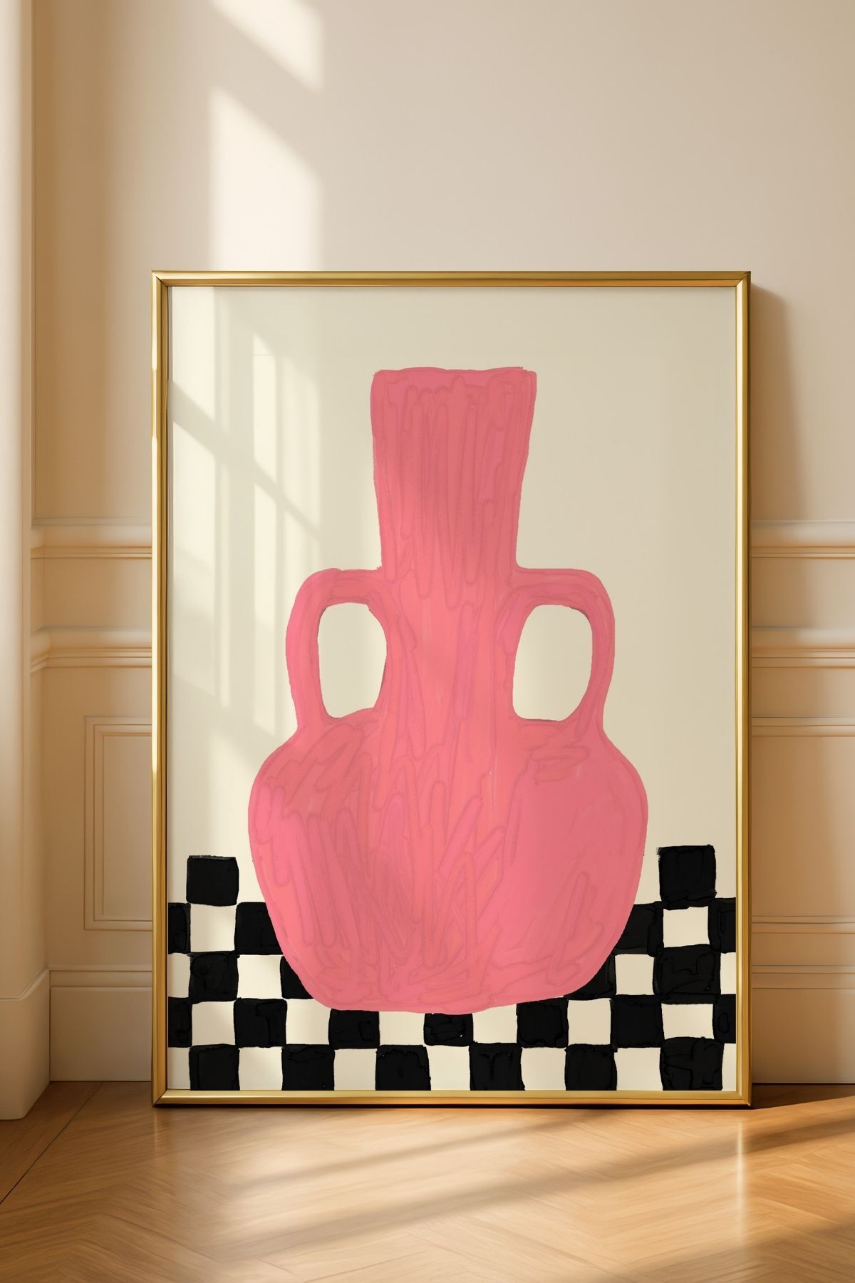 Pembe Vazo Tablo Modern Minimal İllüstrasyon Poster Ev Duvar Dekoru Çerçevesiz