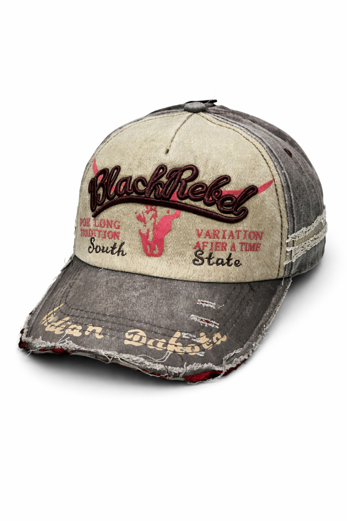 Unisex Vintage Torn Detailed Baseball Hat Patterned Adjustable Aged Cap Beige Coffee