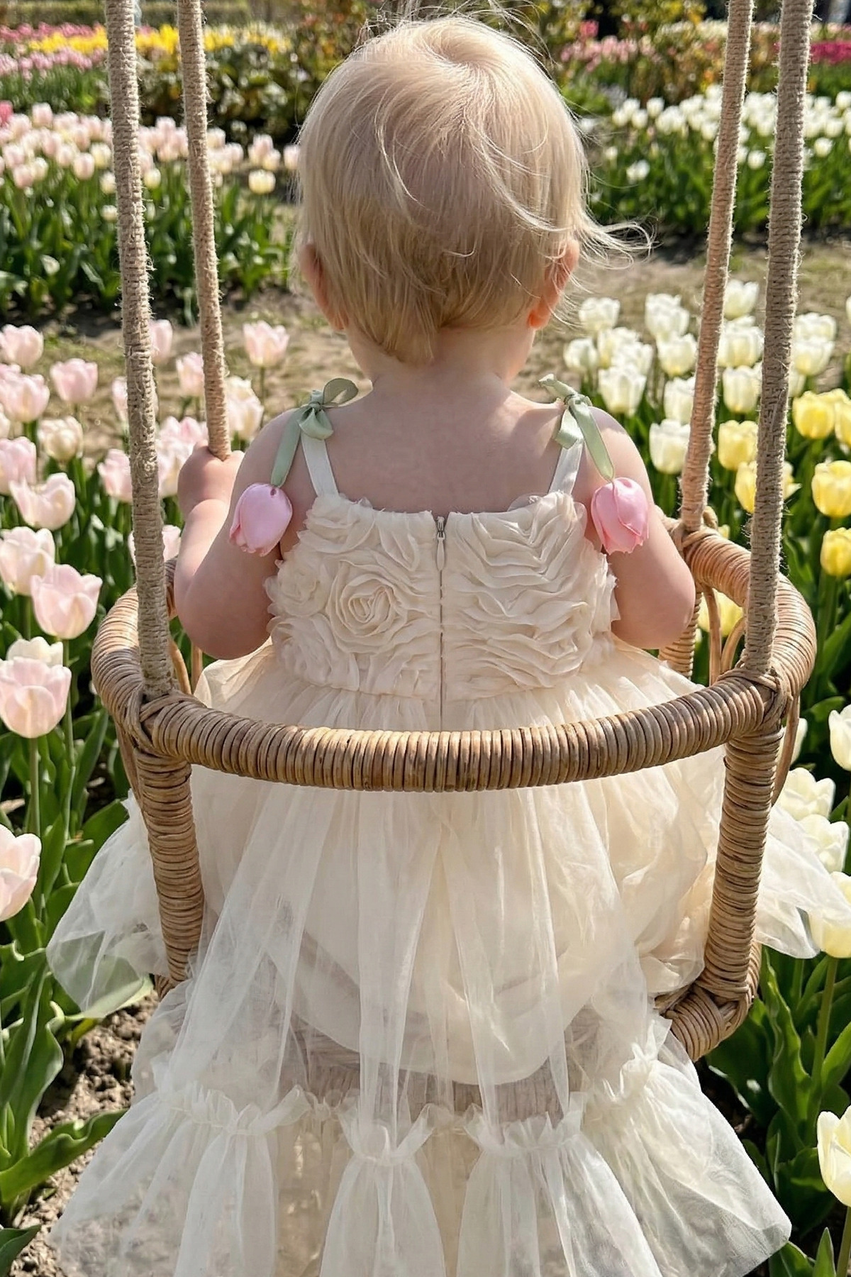 ALYRA Kız Bebek 3D Çiçekli Askılı Elbise Özel Gün Doğum Günü Düğün Parti Abiye Elbise 6-24 Ay fotoğrafı 4 (önizleme)