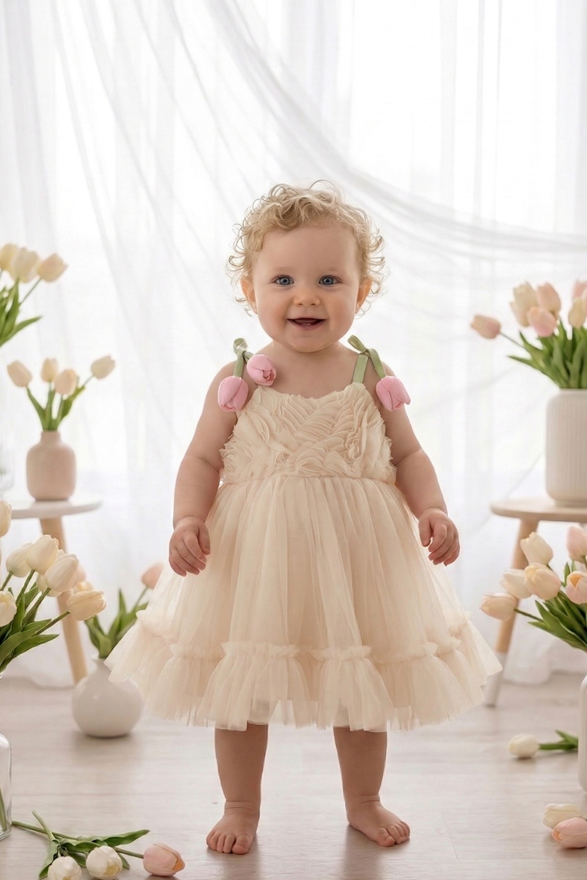 ALYRA Kız Bebek 3D Çiçekli Askılı Elbise Özel Gün Doğum Günü Düğün Parti Abiye Elbise 6-24 Ay fotoğrafı 3 (önizleme)