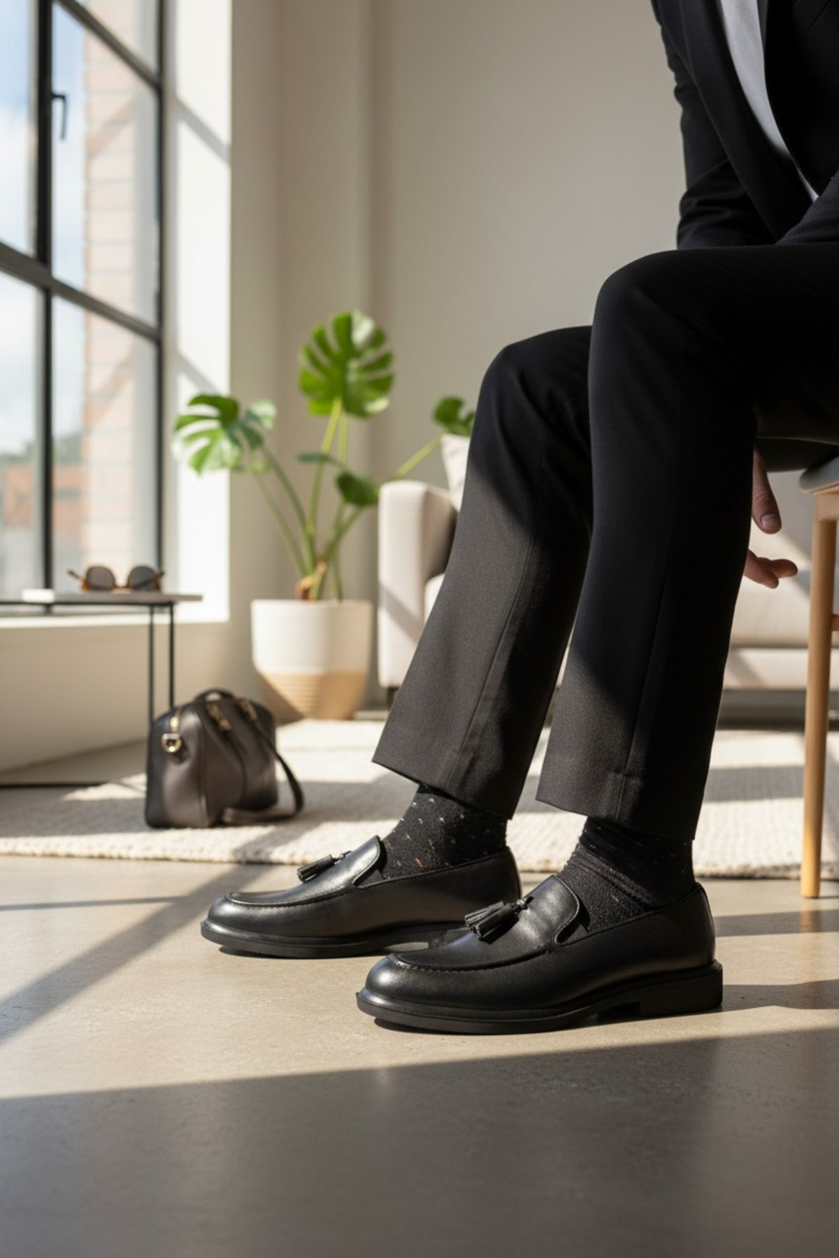 PAPATAY 1647 Hakiki Deri Püsküllü Erkek Siyah Klasik Loafer Ayakkabı - Erkek Klasik Ayakkabı görsel 4
