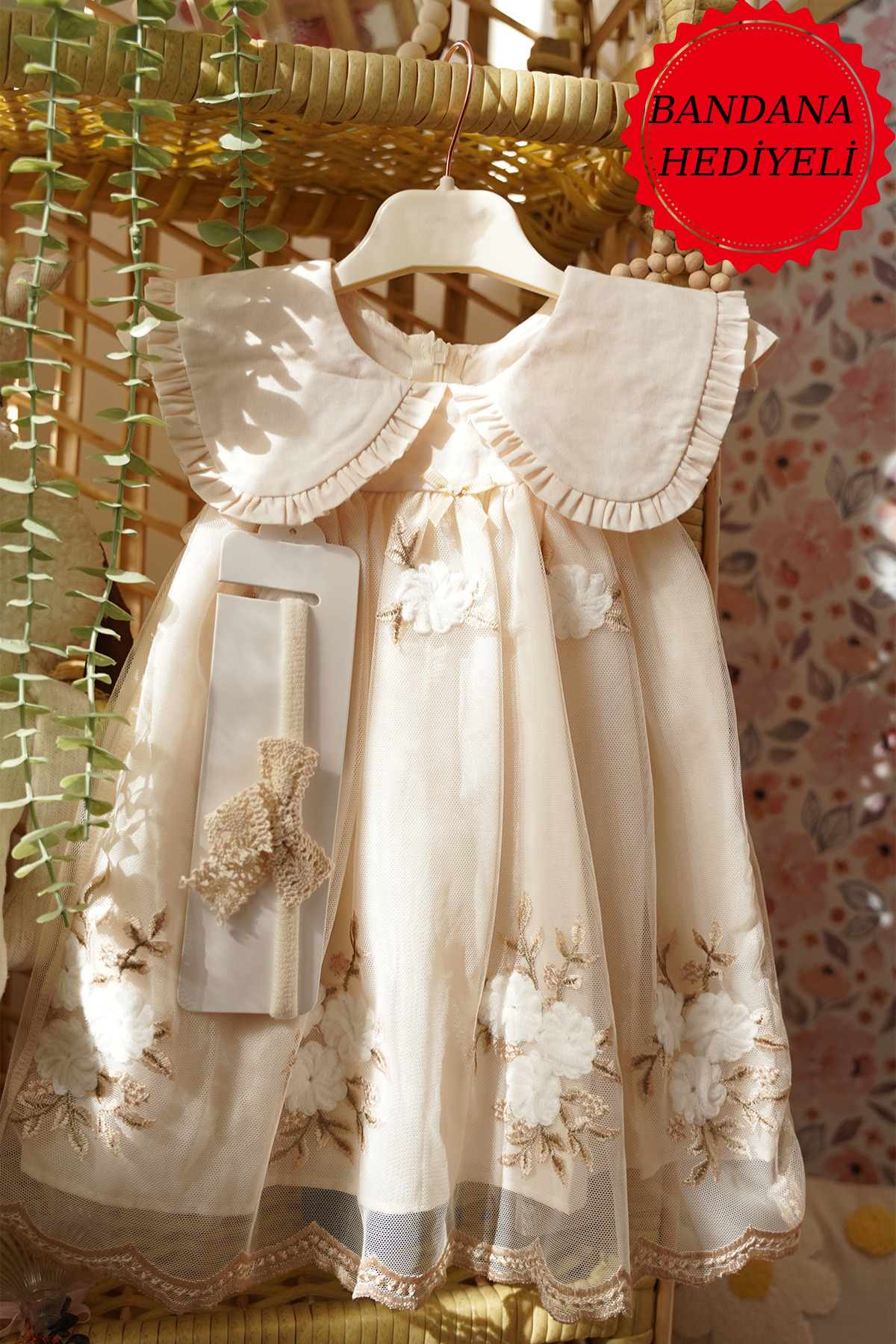 ALYRA Kız Bebek Elbise Kısa Kollu Bebe Yaka Vintage Çiçekli Doğum Günü Özel gün Parti Günlük Elbise fotoğrafı 4 (önizleme)